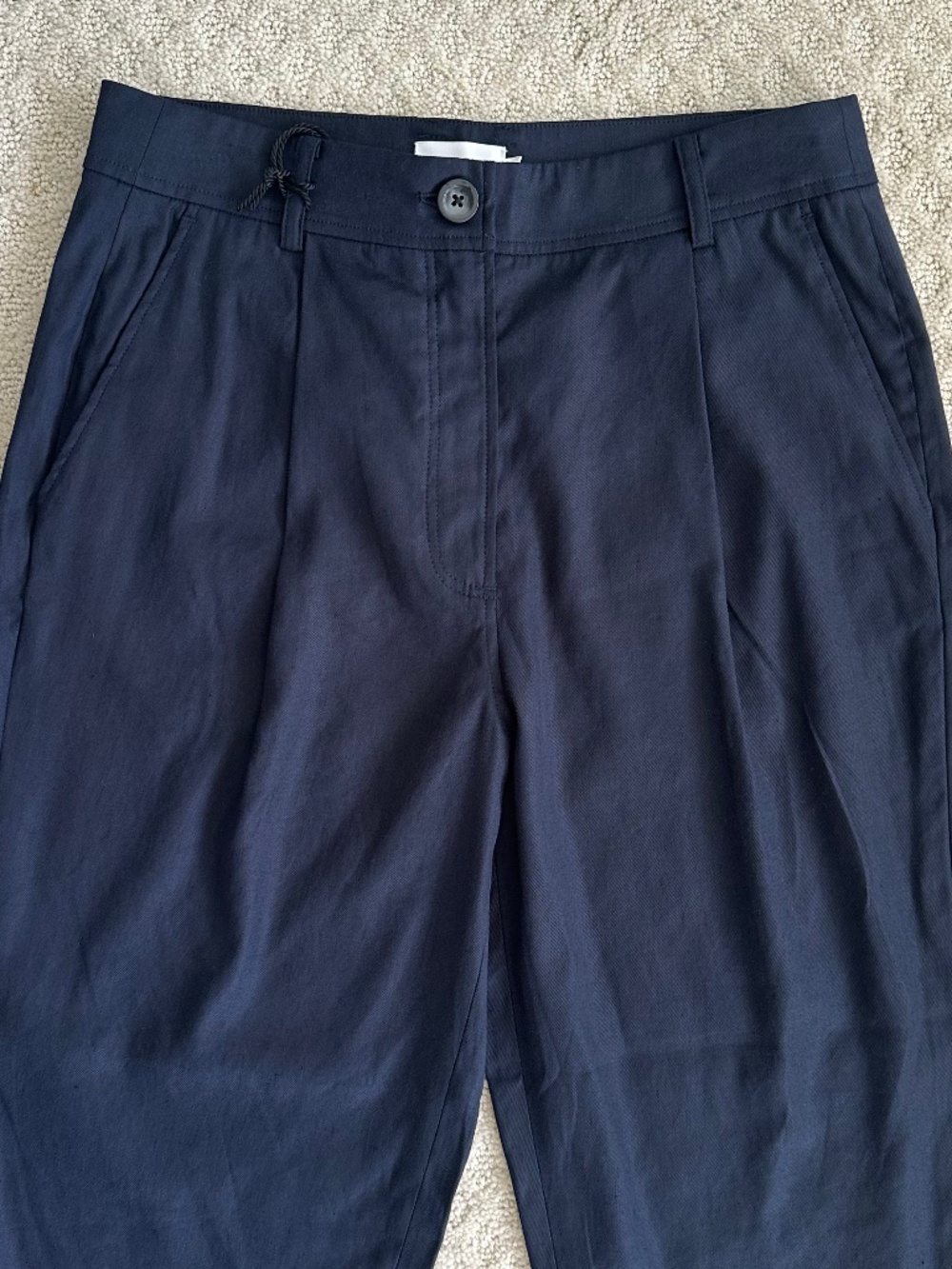 The Reset Slouchy Crop Pleated Trouser Navy Small Linen Blend Relaxed Office NWT - Picture 2 of 12